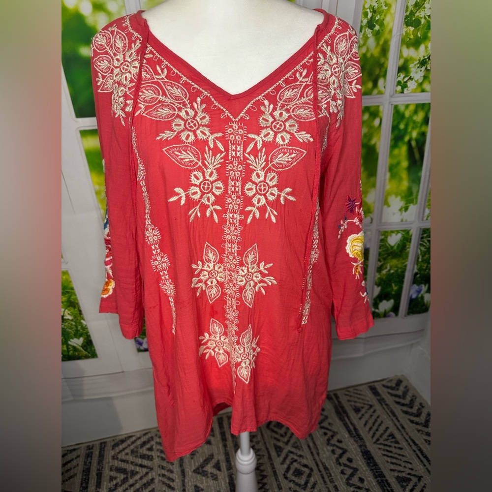 Embroidered Pink Floral Women's Tunic Top